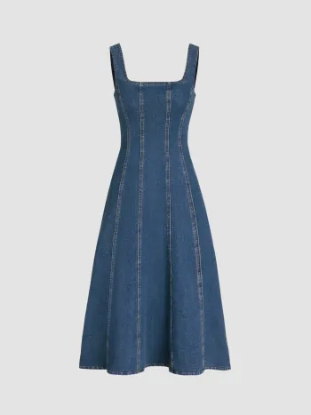 Jeanskleid mit Rüschen und Spaghettiträgern Maxikleid
