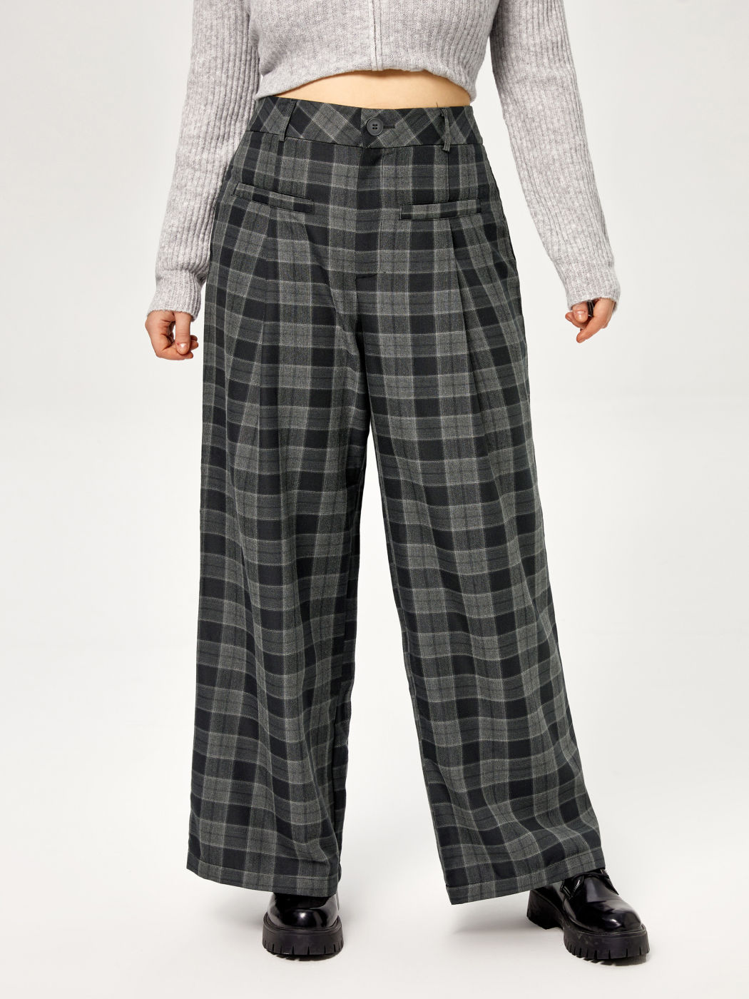 Check Pattern Pocket Wide Leg Trousers Curve & Plus