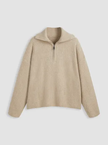 Maglione lavorato a maglia con cerniera solida con colletto in misto lana Curve & Plus