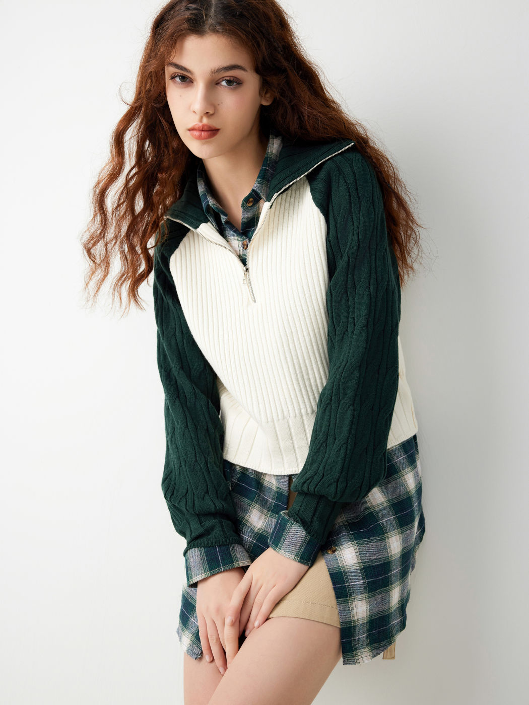 Polo Zipper Cable Knit Long Sleeve Sweater