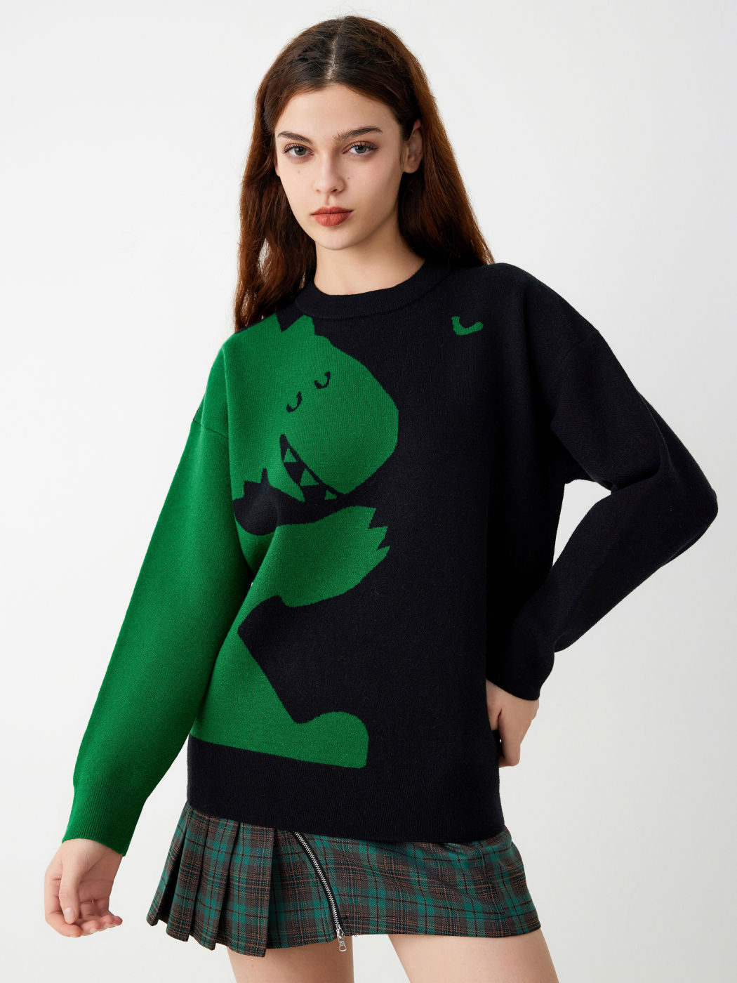  Rundhalsausschnitt Dinosaurier Strickpullover