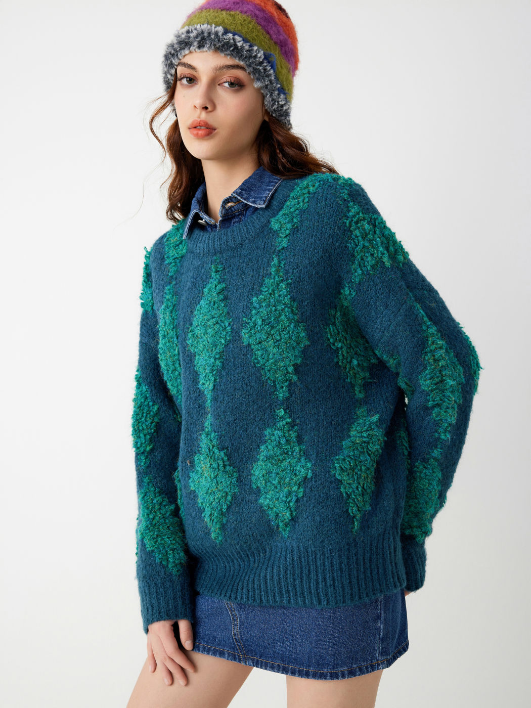  Rundhalsausschnitt Geometrische Langärmlige Strickoberteile Pullover