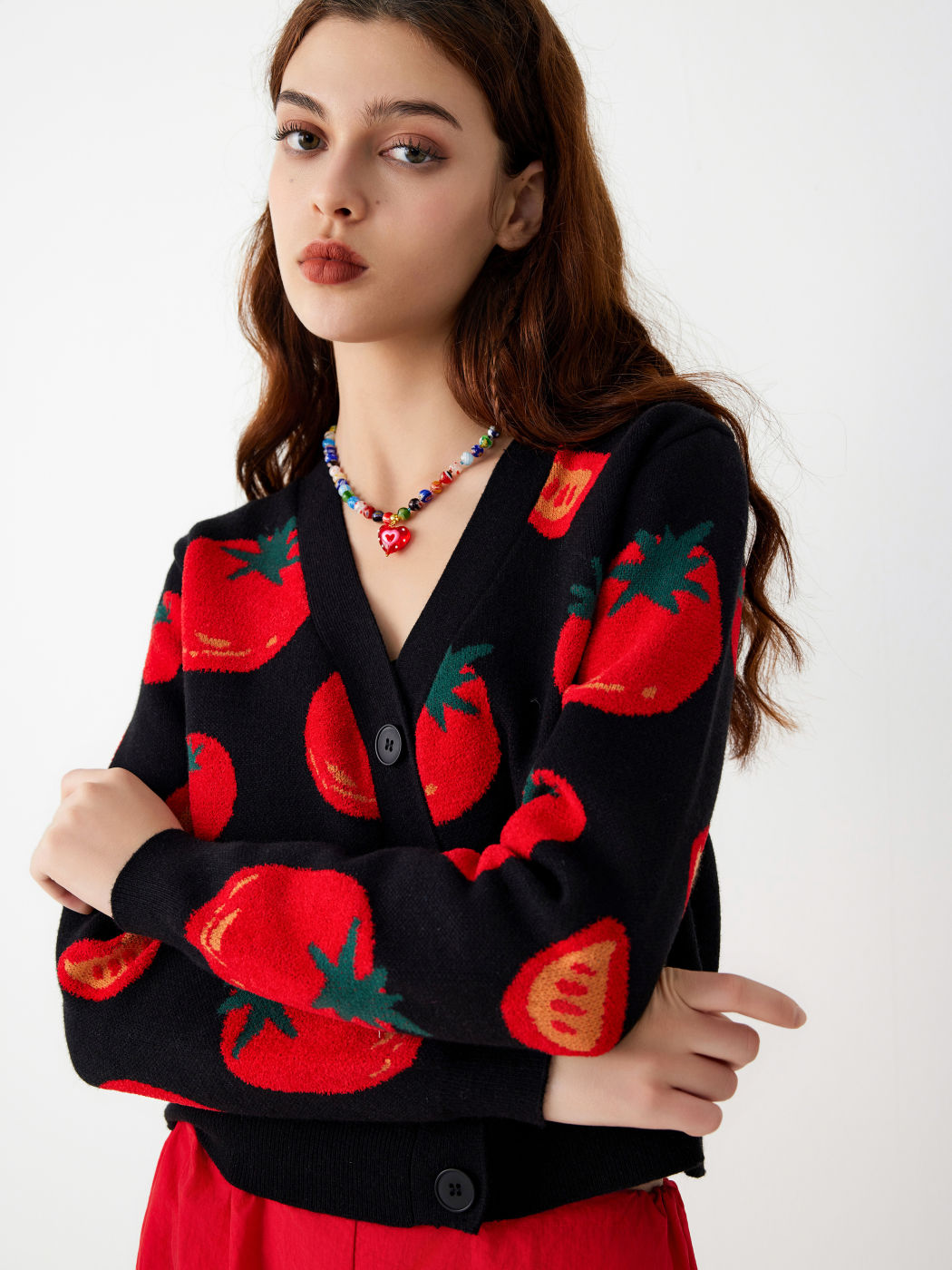 soft rib cotton cardigan tomato main image 1