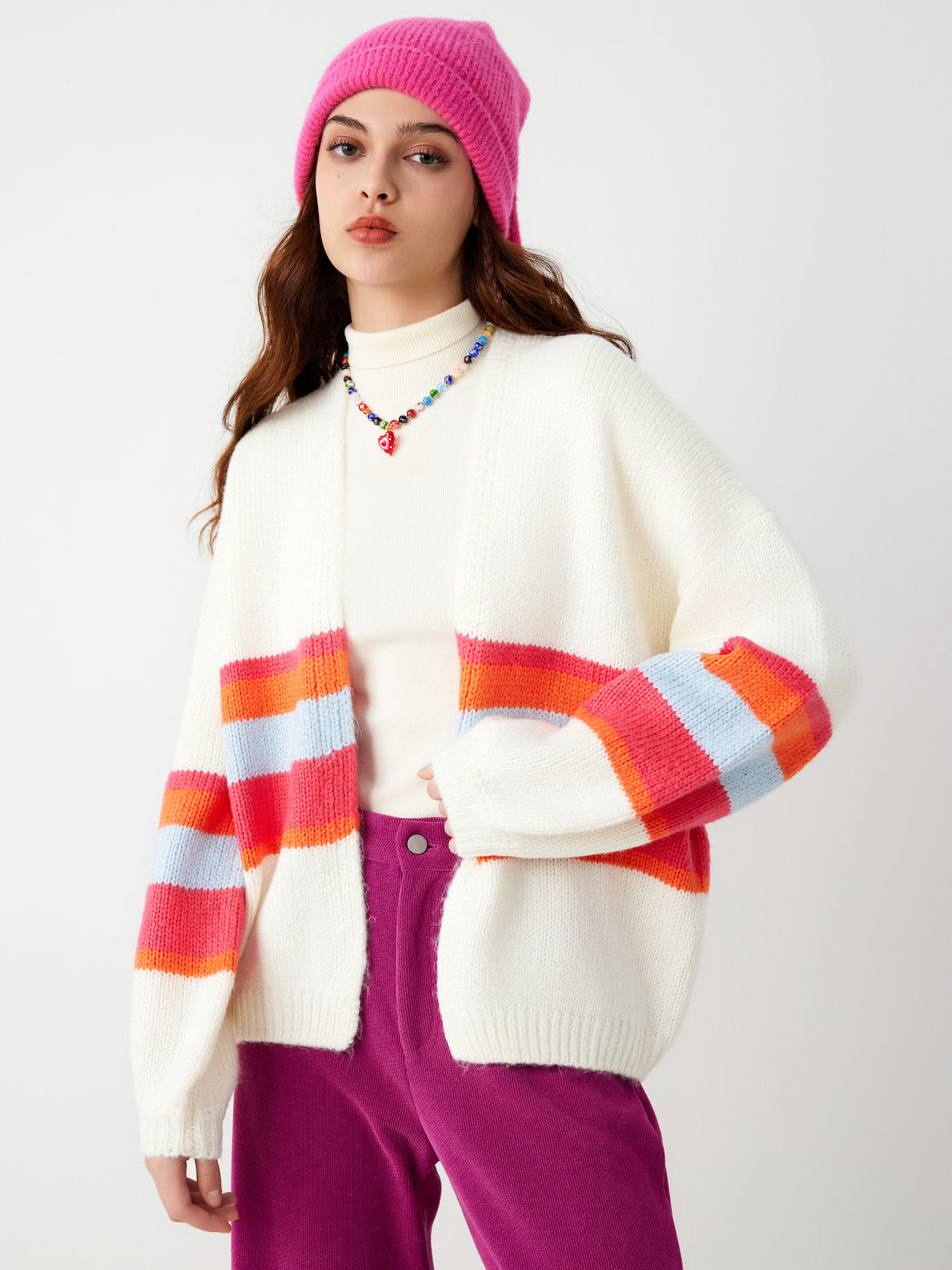  V-Ausschnitt Streifen Strickjacke