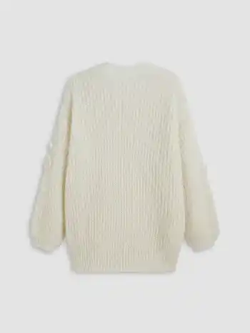 Wool-blend Round Neck Solid Rosette Knitted Sweater