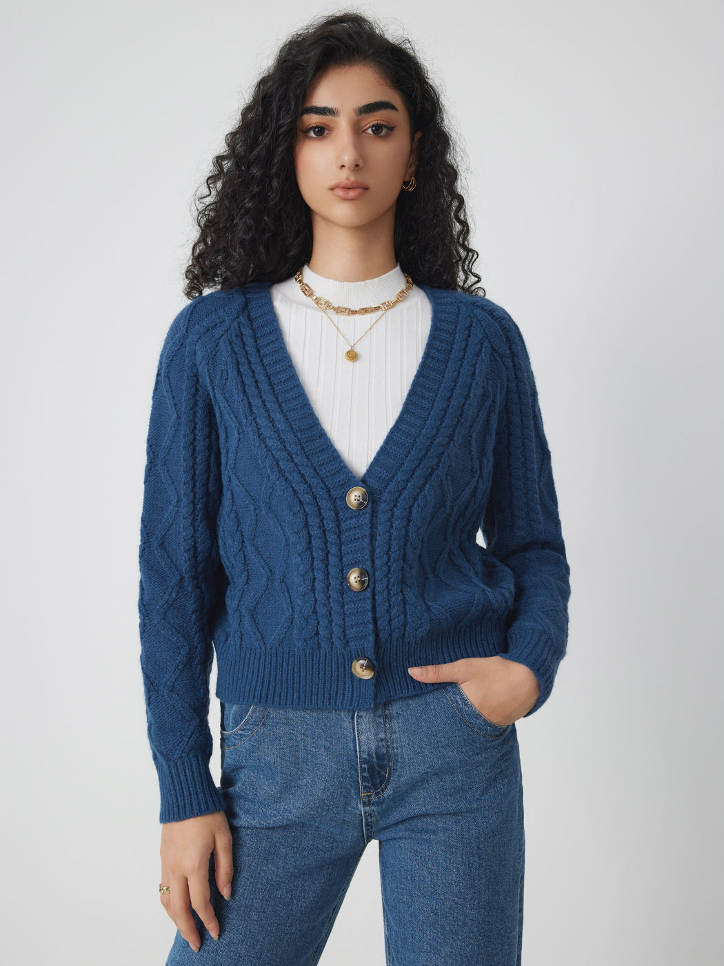 Cable Knit V-neck Button Cardigan For School Daily Casual Coffee Shop Work