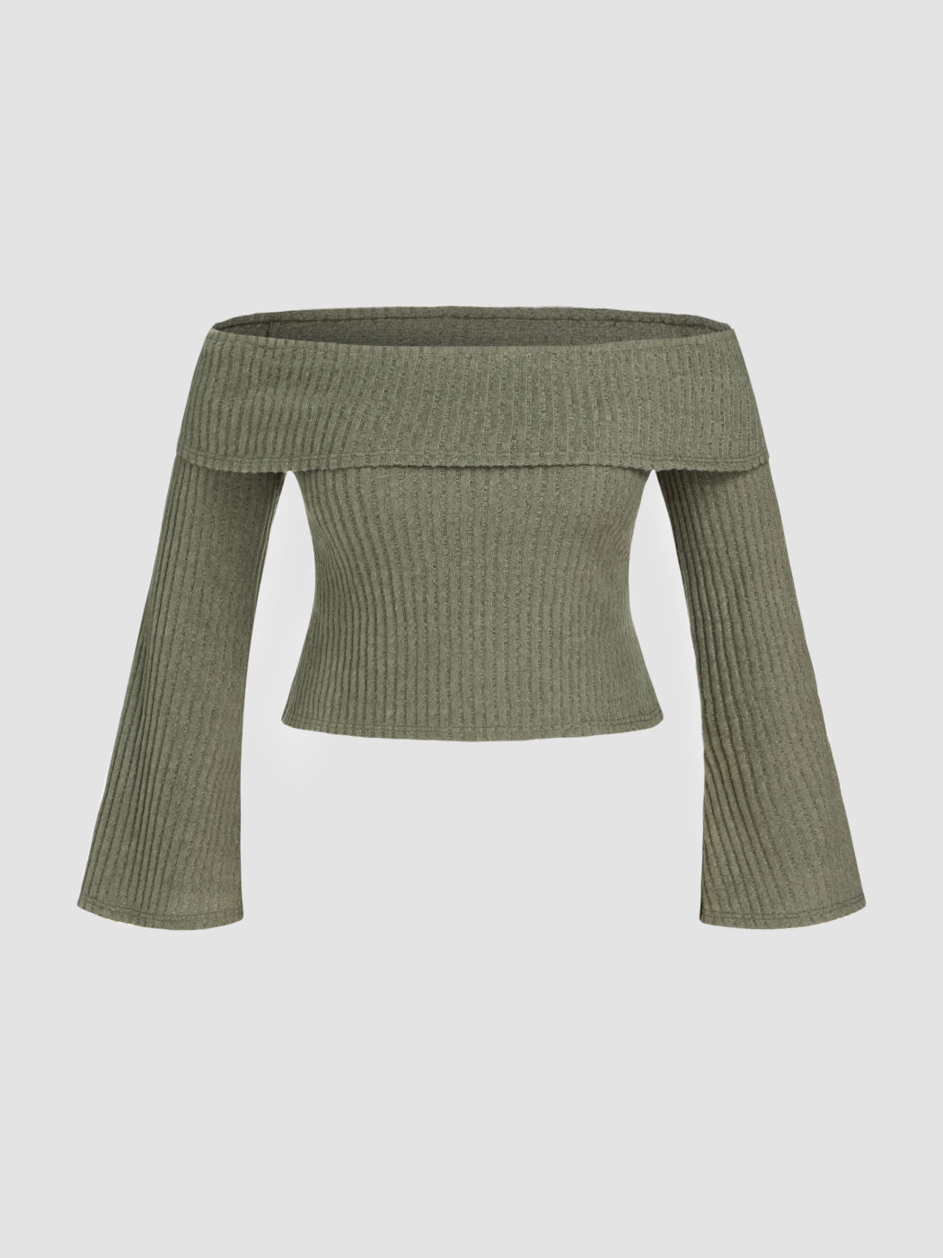 Off-shoulder Solid Knitted Long Sleeve Top Curve & Plus