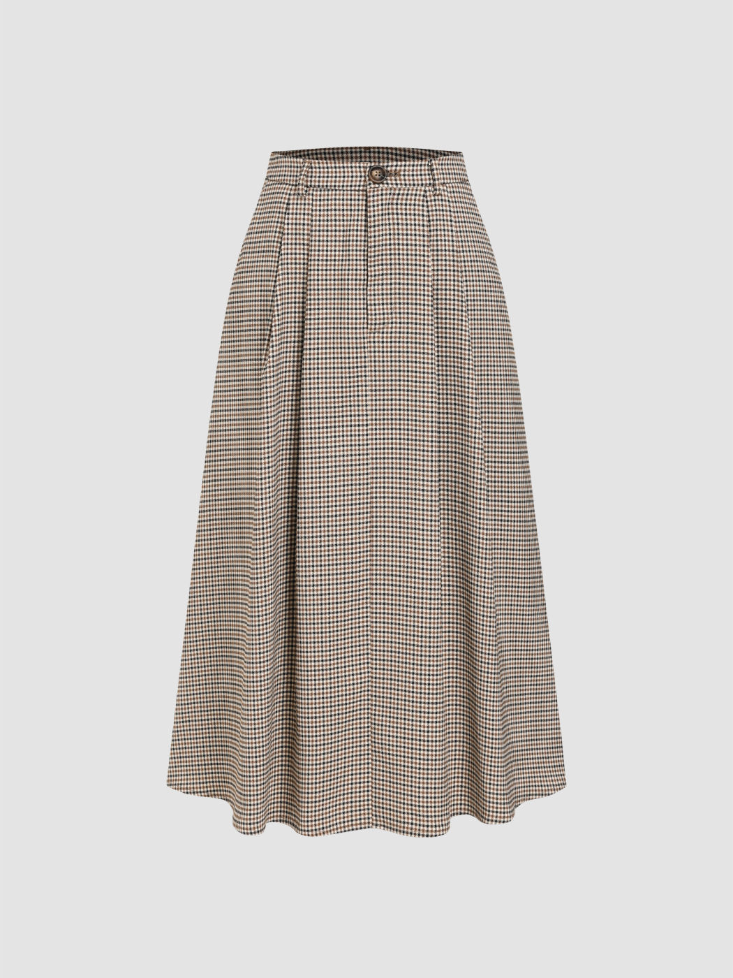 Middle Waist Check Pleated Maxi Skirt