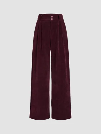 Corduroy High Waist Solid Faltenweite Hosen
