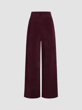 Corduroy High Waist Solid Faltenweite Hosen