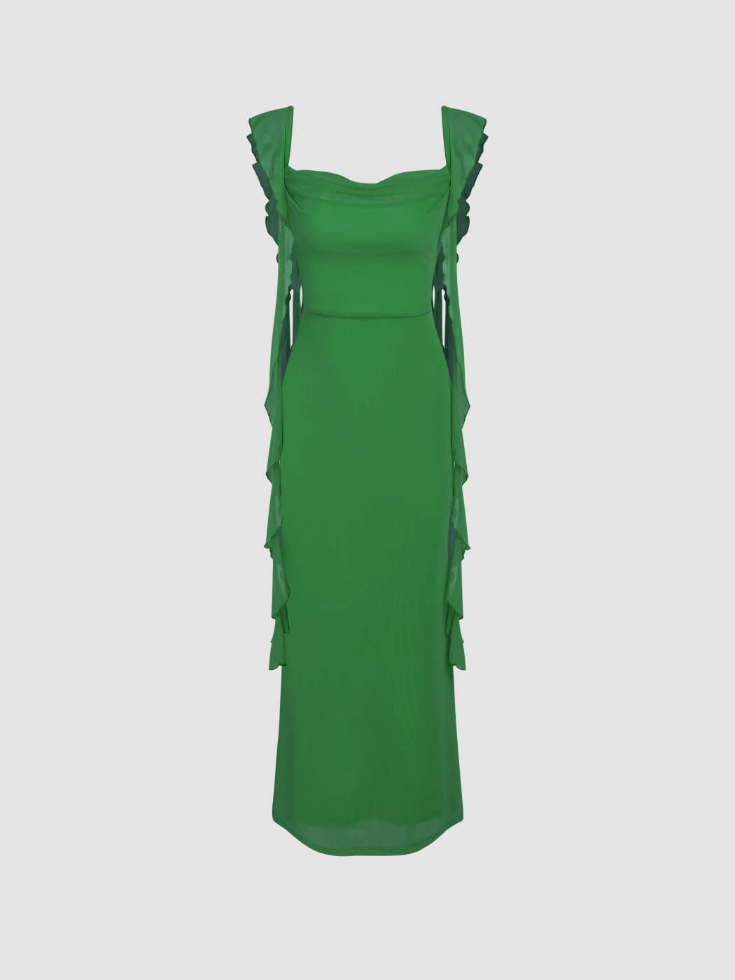 Mesh Ruffle Hem Maxi Dress - Cider - Composition: 95% polyester 5