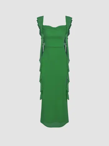 Maxi vestito con orlo arricciato in rete