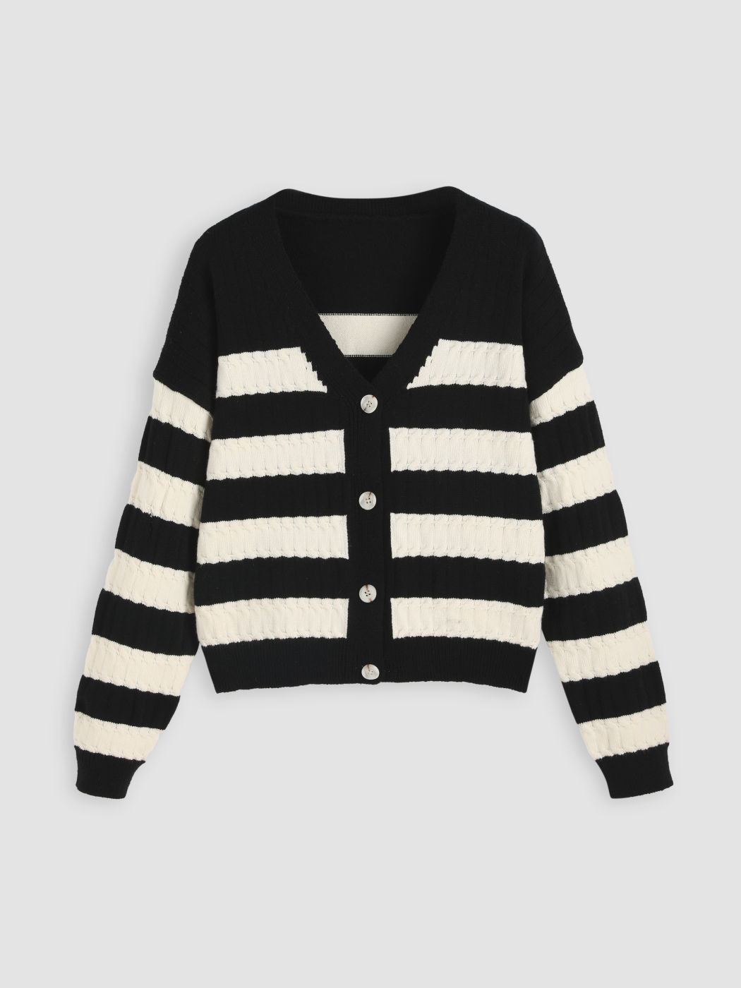 Striped Button Up Round Neck Cardigan