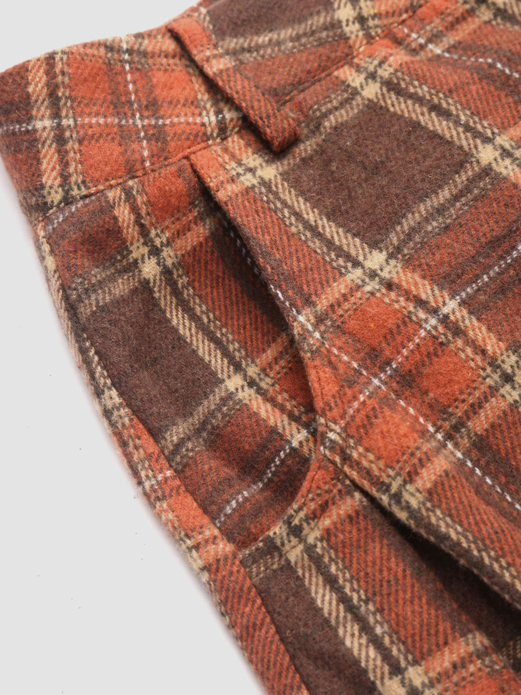 Flannel Check Button Wide Leg Trousers