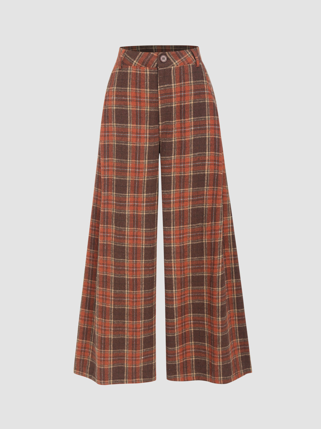Flannel Check Button Wide Leg Trousers