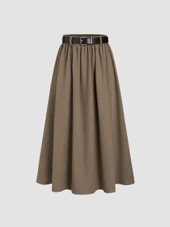 Hochbundiger einfarbiger Maxi-Skirt mit Gürtel