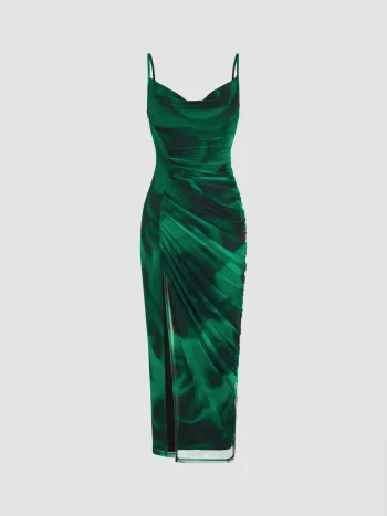 Mittellange Mesh-Kleid mit Rundhalsausschnitt und geschlitzten Saum