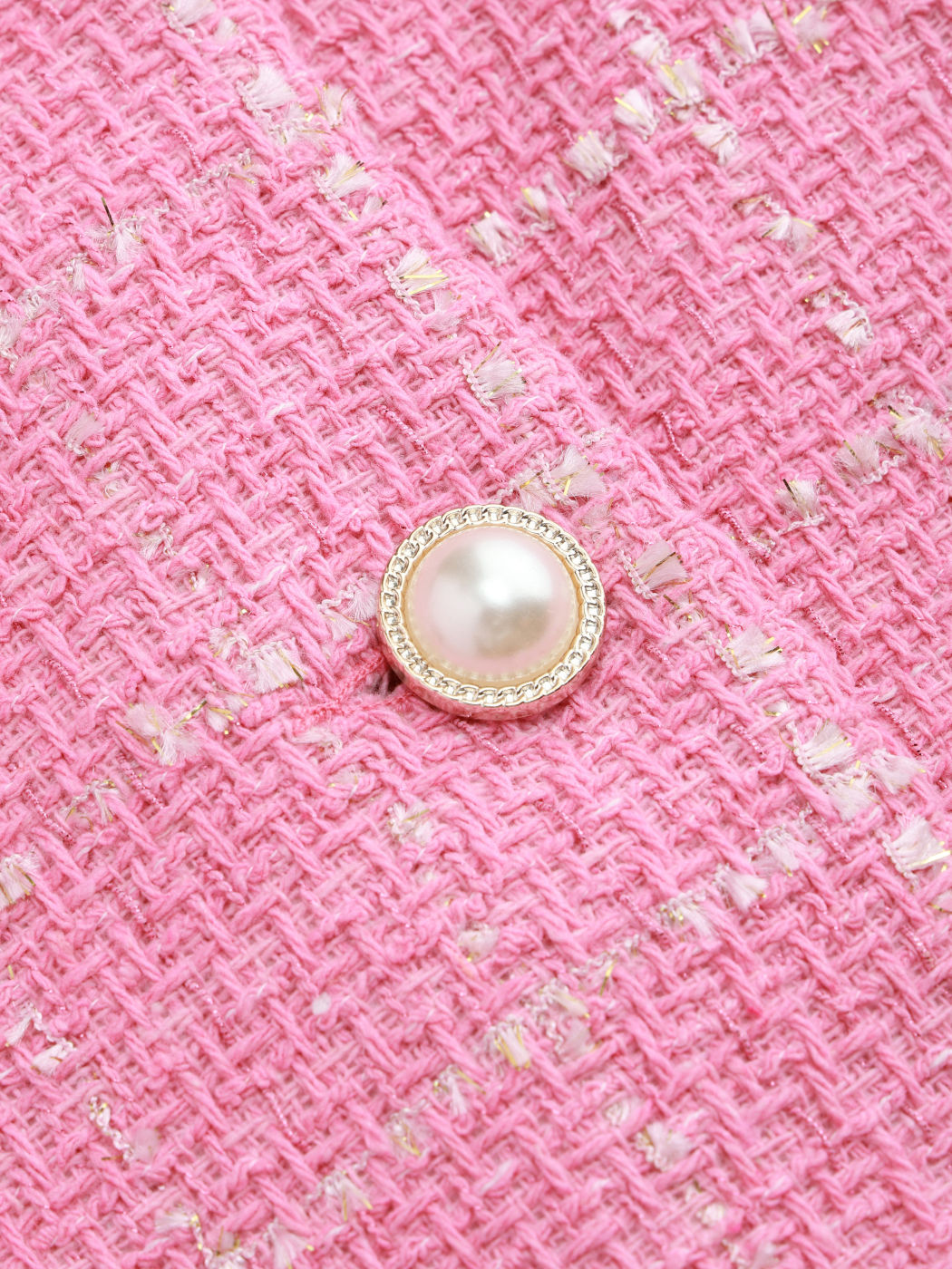 Tweed Round Neckline Faux Pearl Button Jacket
