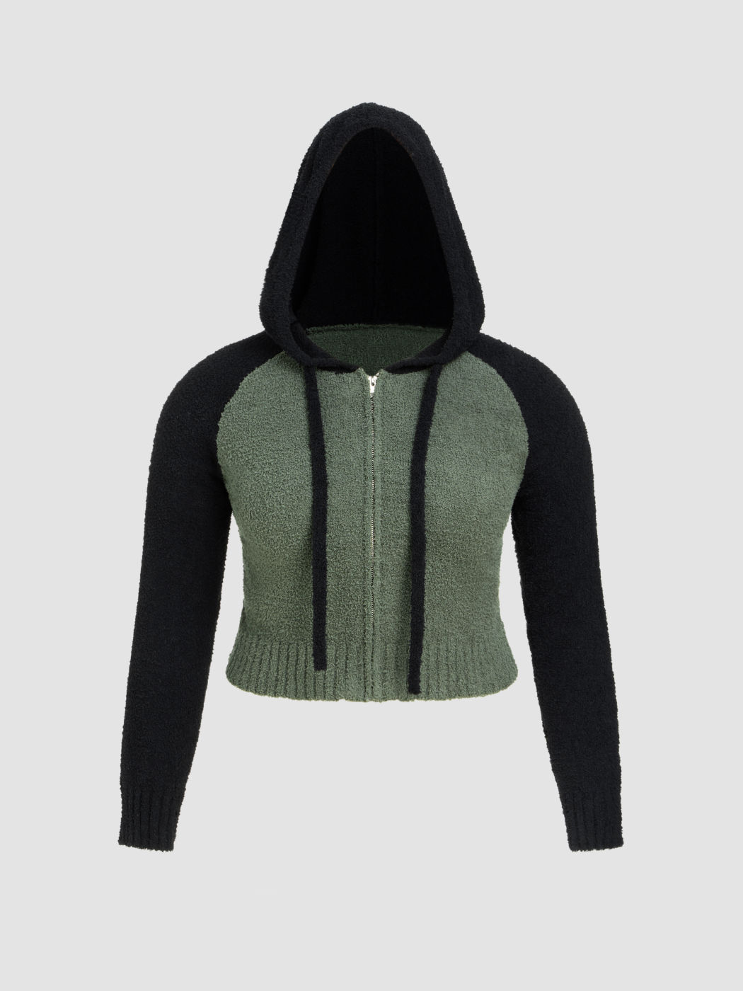  Kapuzen Patchwork Reißverschluss Strickjacke Kurve & Plus