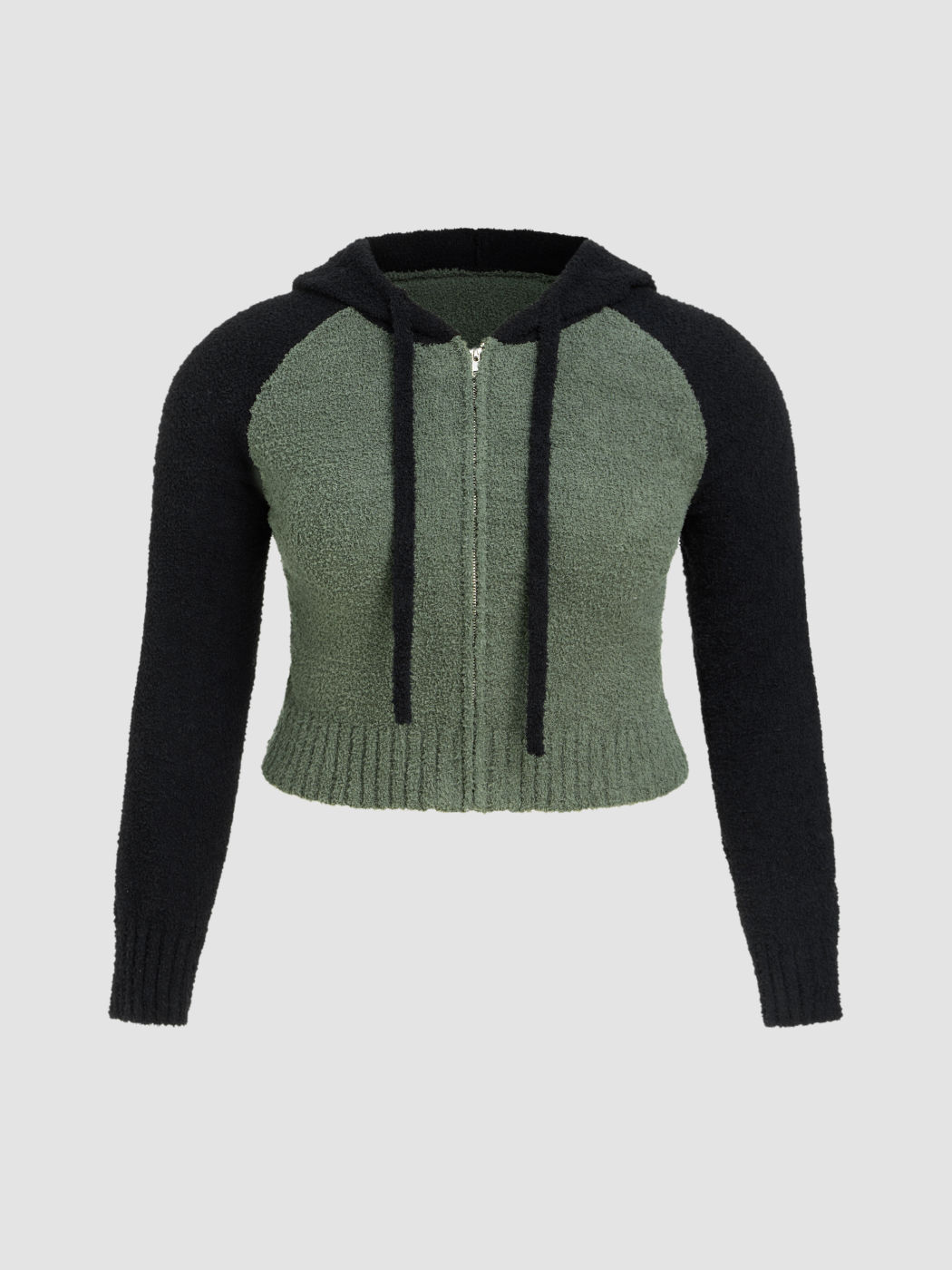  Kapuzen Patchwork Reißverschluss Strickjacke Kurve & Plus