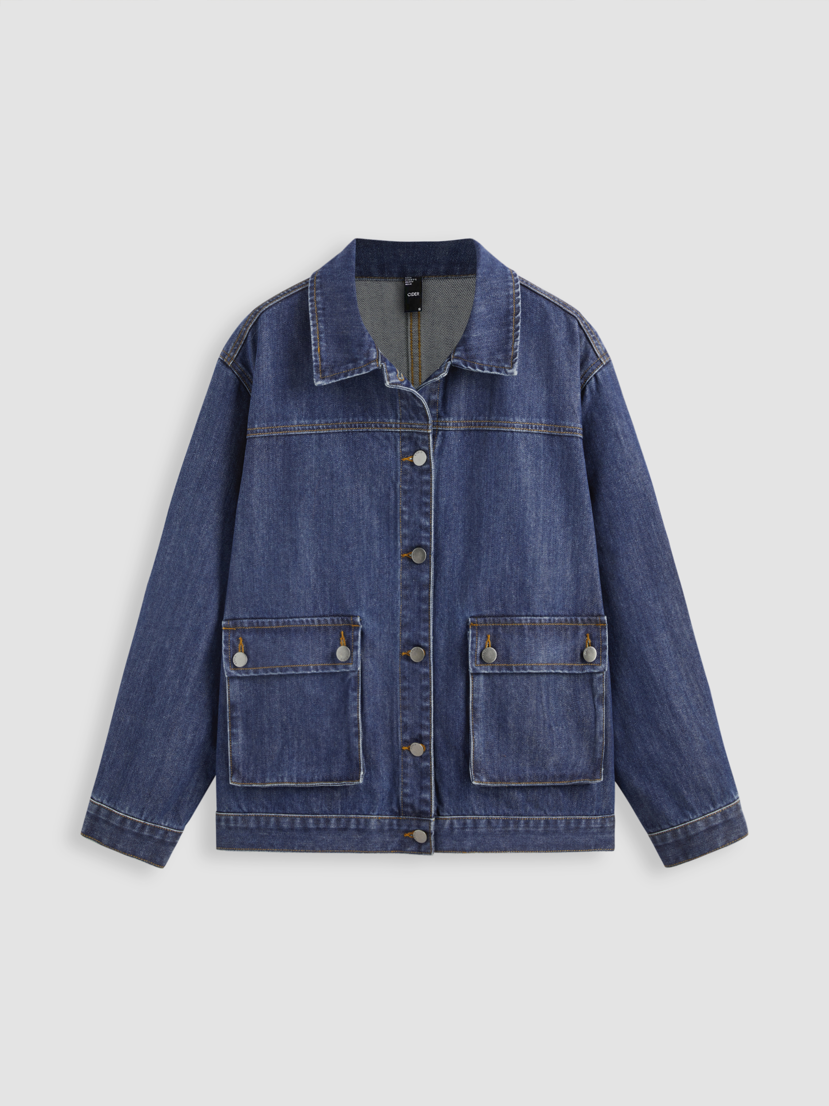 Collar Solid Button Denim Jacket - Cider