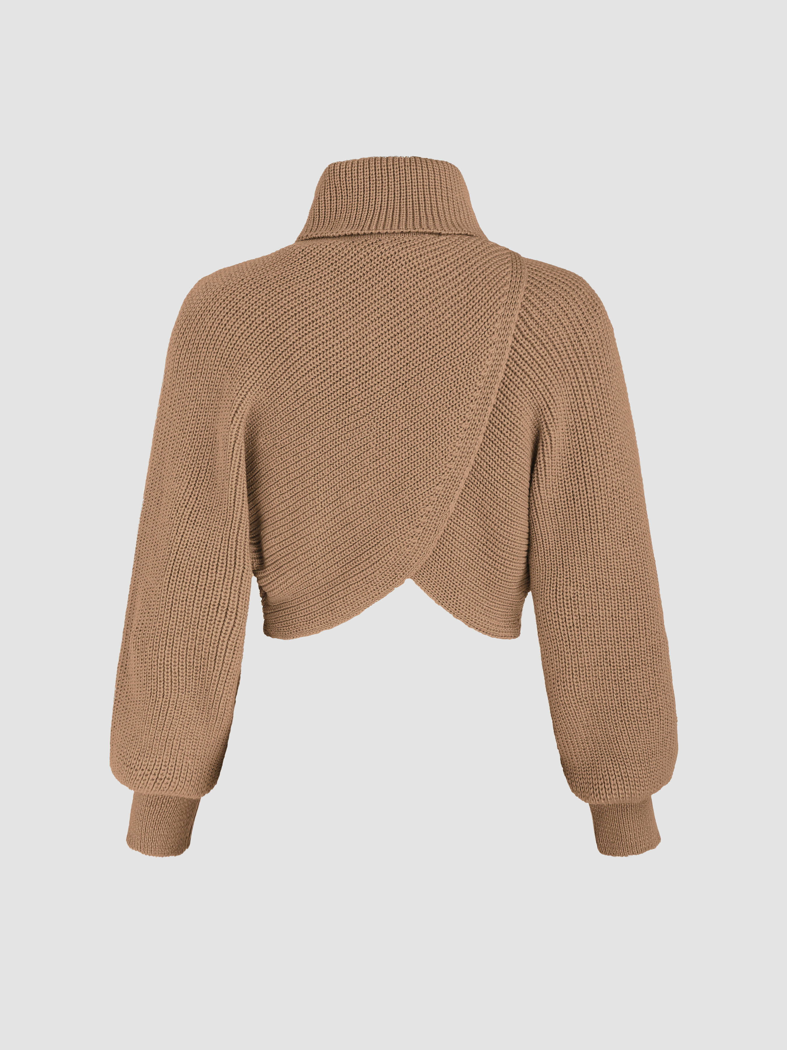 High Neck Solid Knitted Long Sleeve Crop Sweater Cider