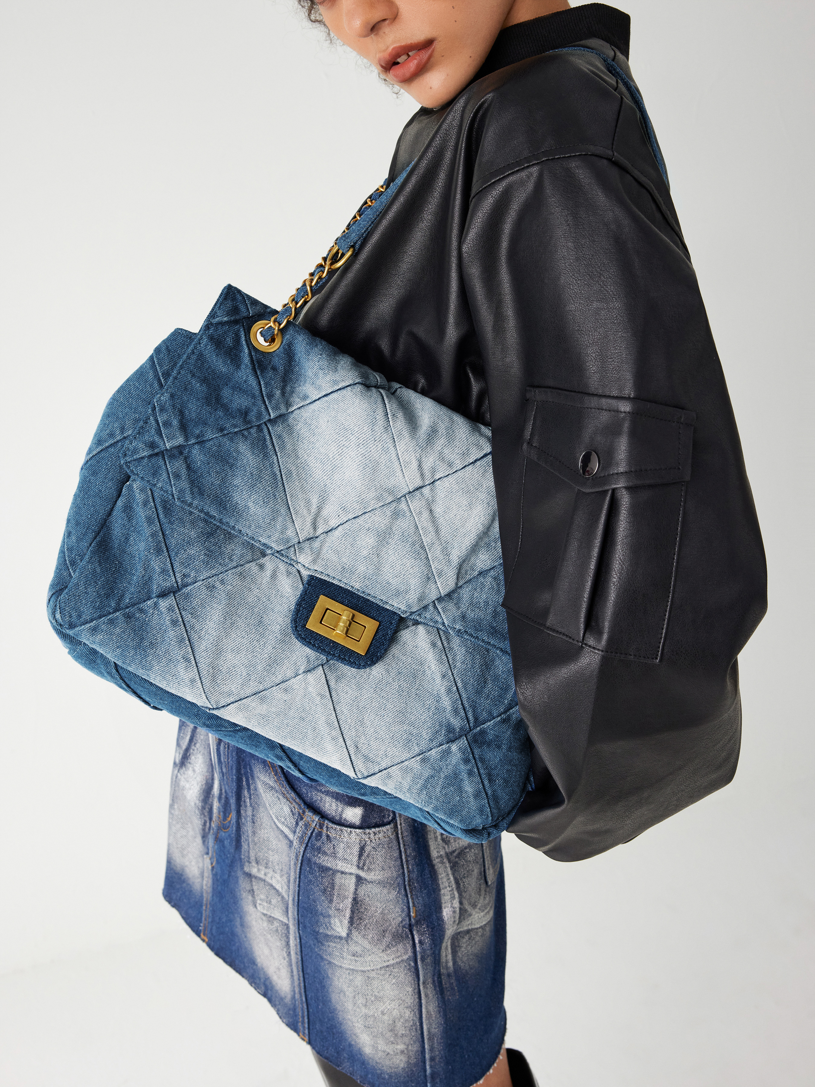 Zara quilted denim discount bag