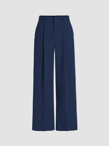 Mittelhohe einfarbige Hose mit Taschen und geraden Beinen