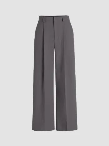 Mittelhohe einfarbige Hose mit Taschen und geraden Beinen