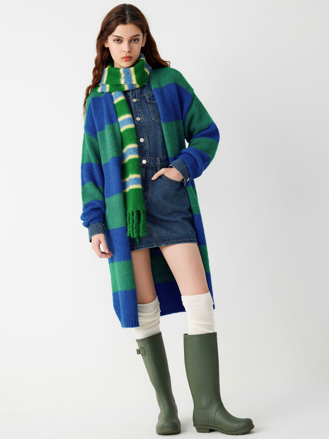  V-Ausschnitt Streifen Strickjacke