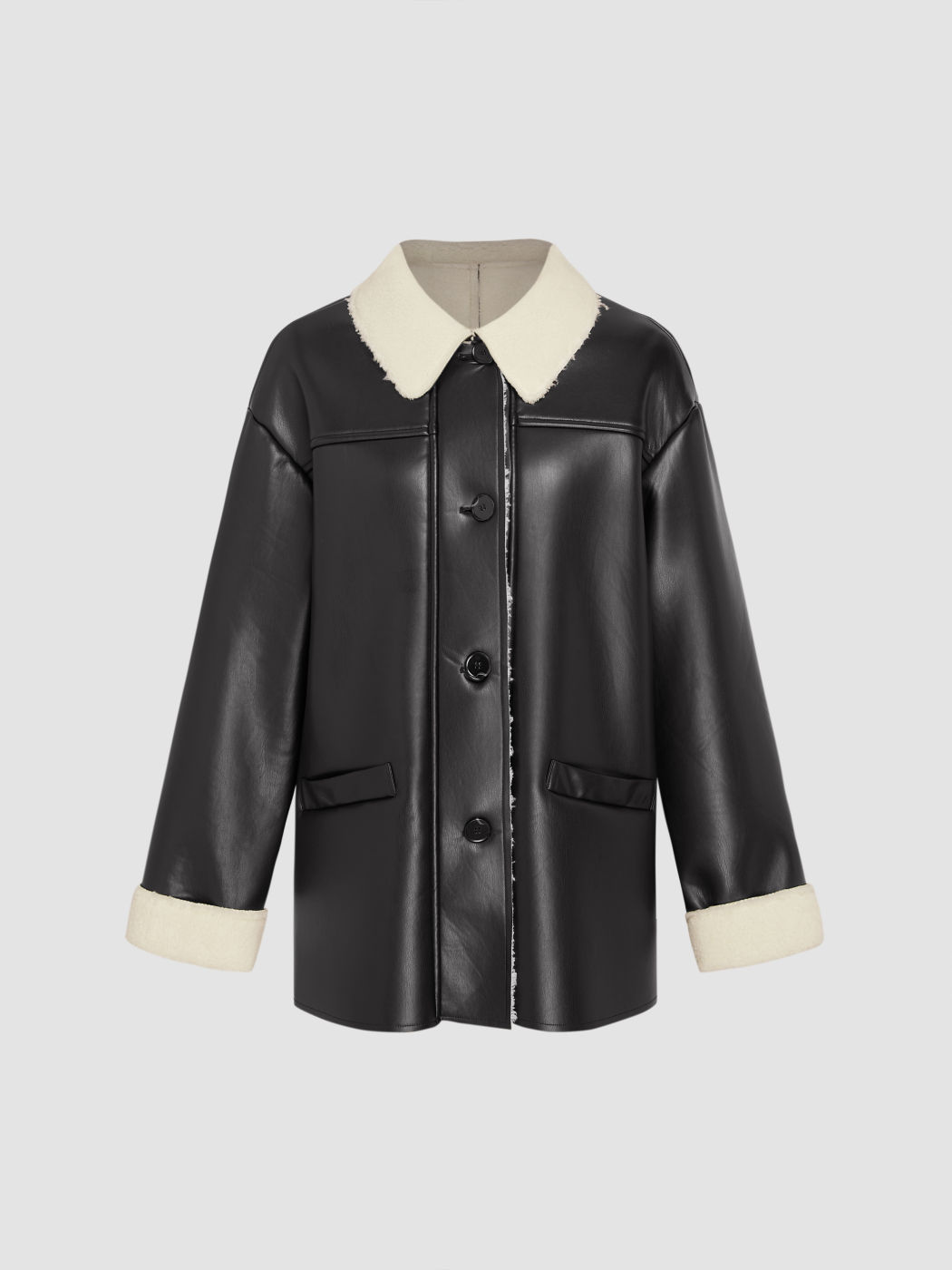 Faux Shearling Shacket With Collar