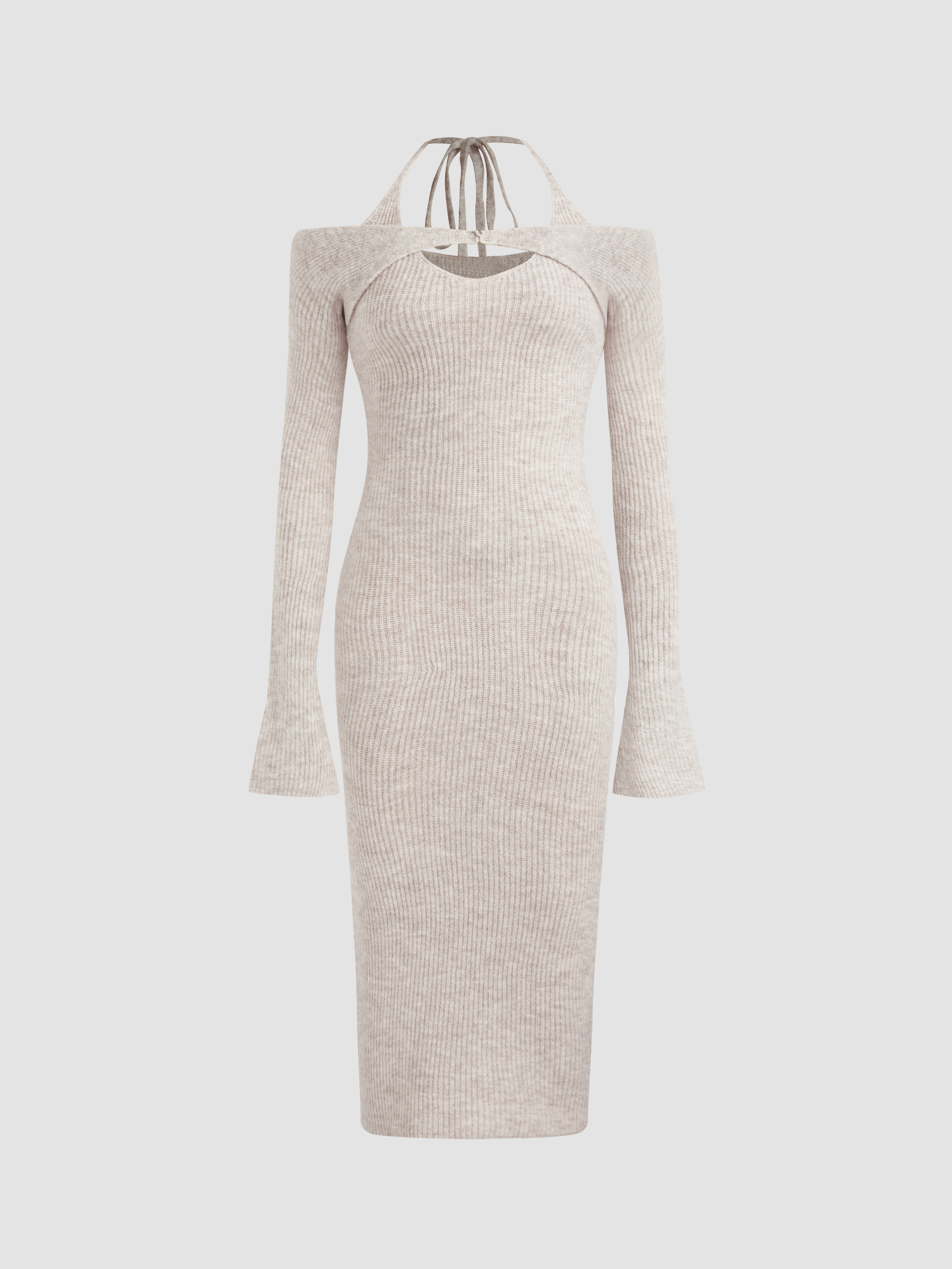 Color Block Off-Shoulder Bell Sleeve Dress