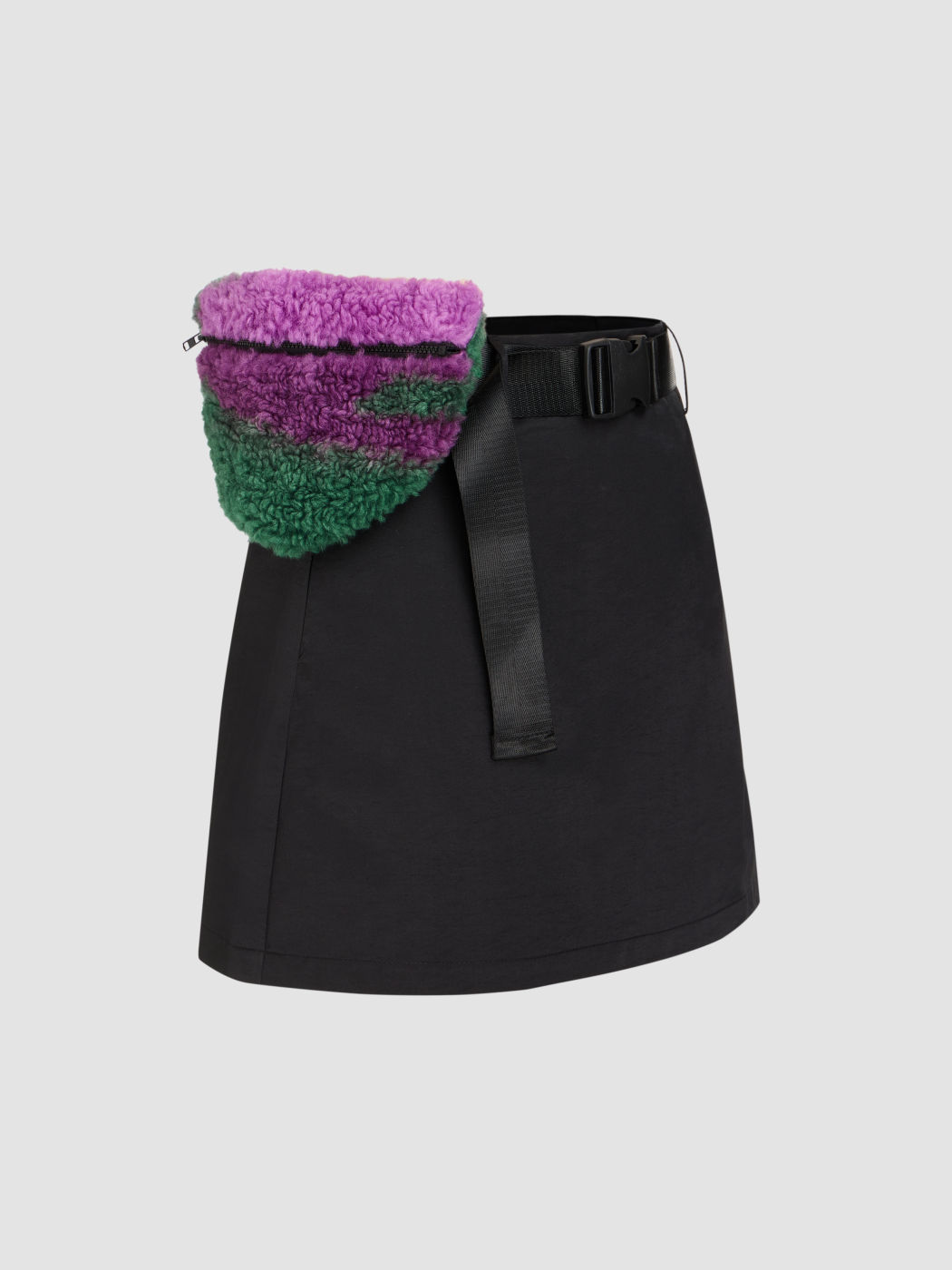 Solid Buckle Skirt With Fleece Waist Bag