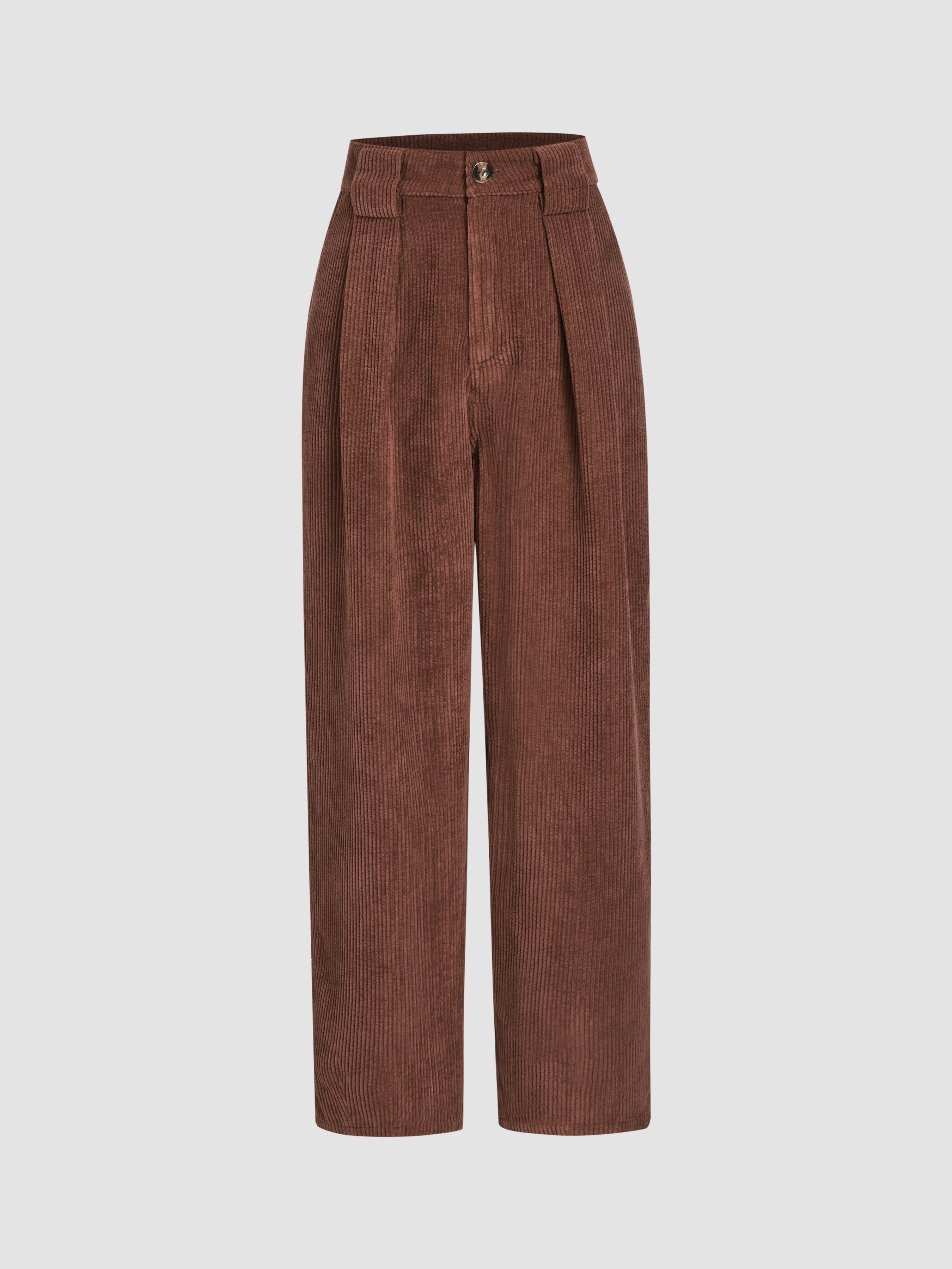 Brown Solid Pleated Trousers