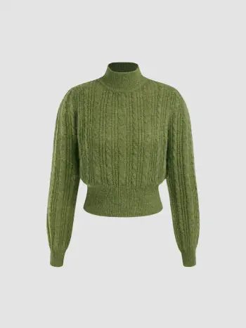 Crop Tops à col roulé en maille côtelée uni, manches longues