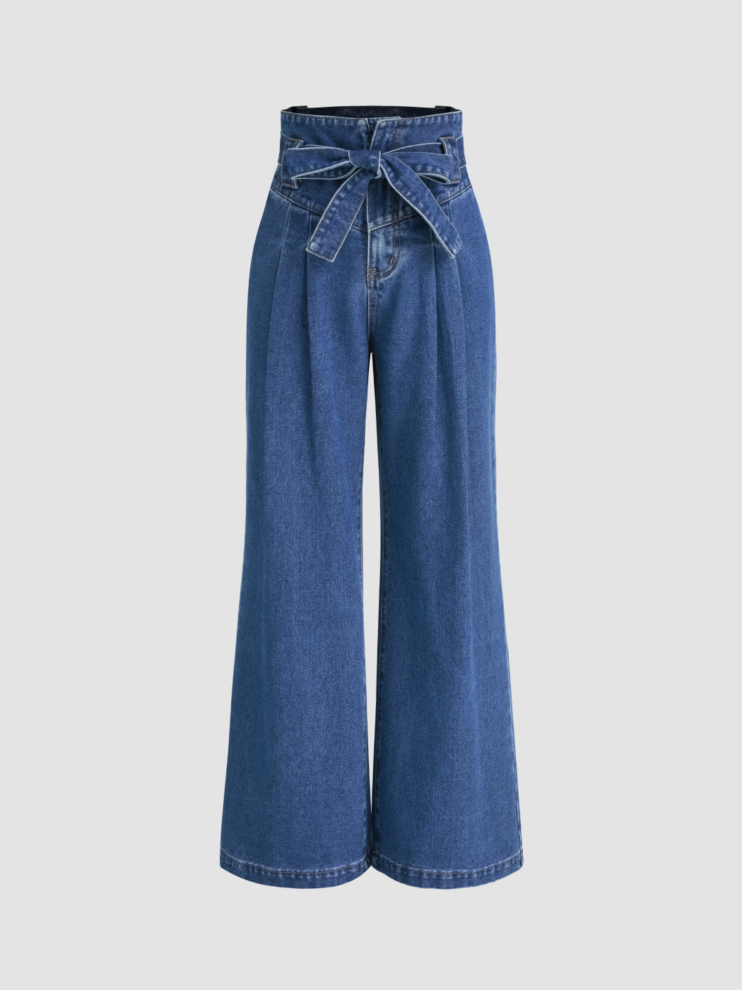 High Waist Solid Bowknot Wide Leg Jeans
