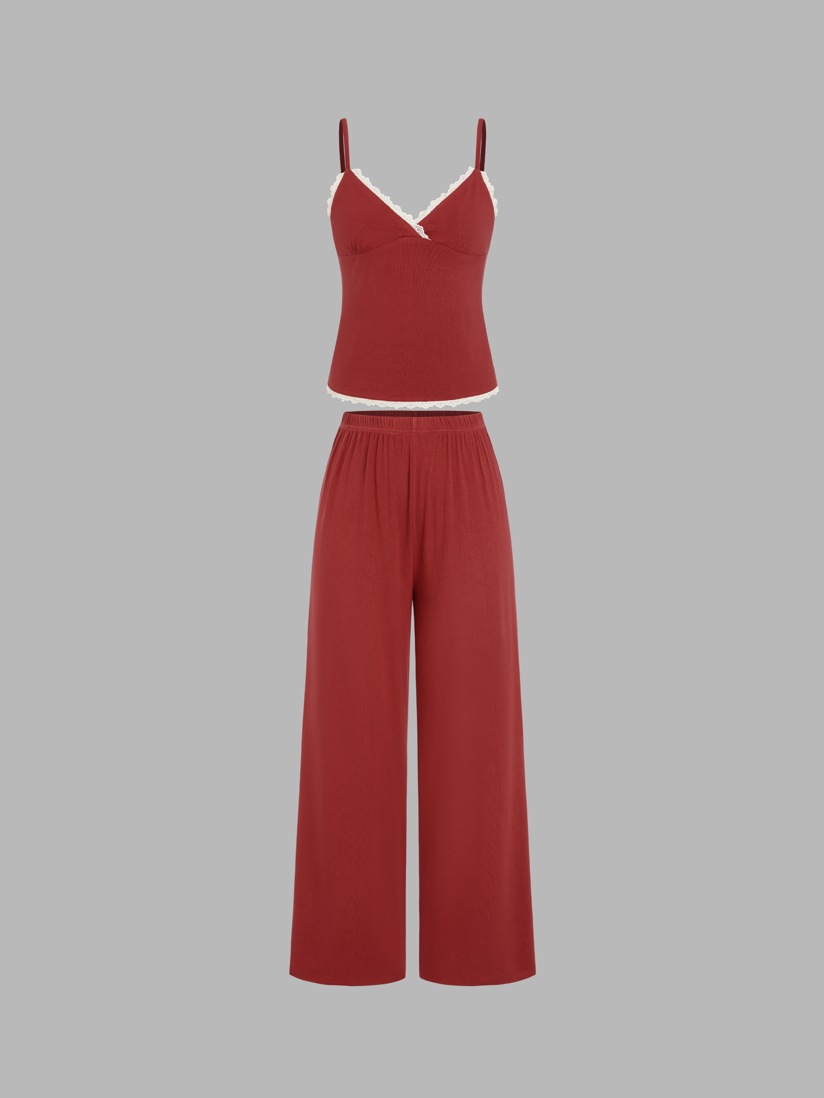 タイムセールLace Docking Jersey tops and pants Jersey Lace Trim Lounge Tank Top & Elastic Waist Pants Set