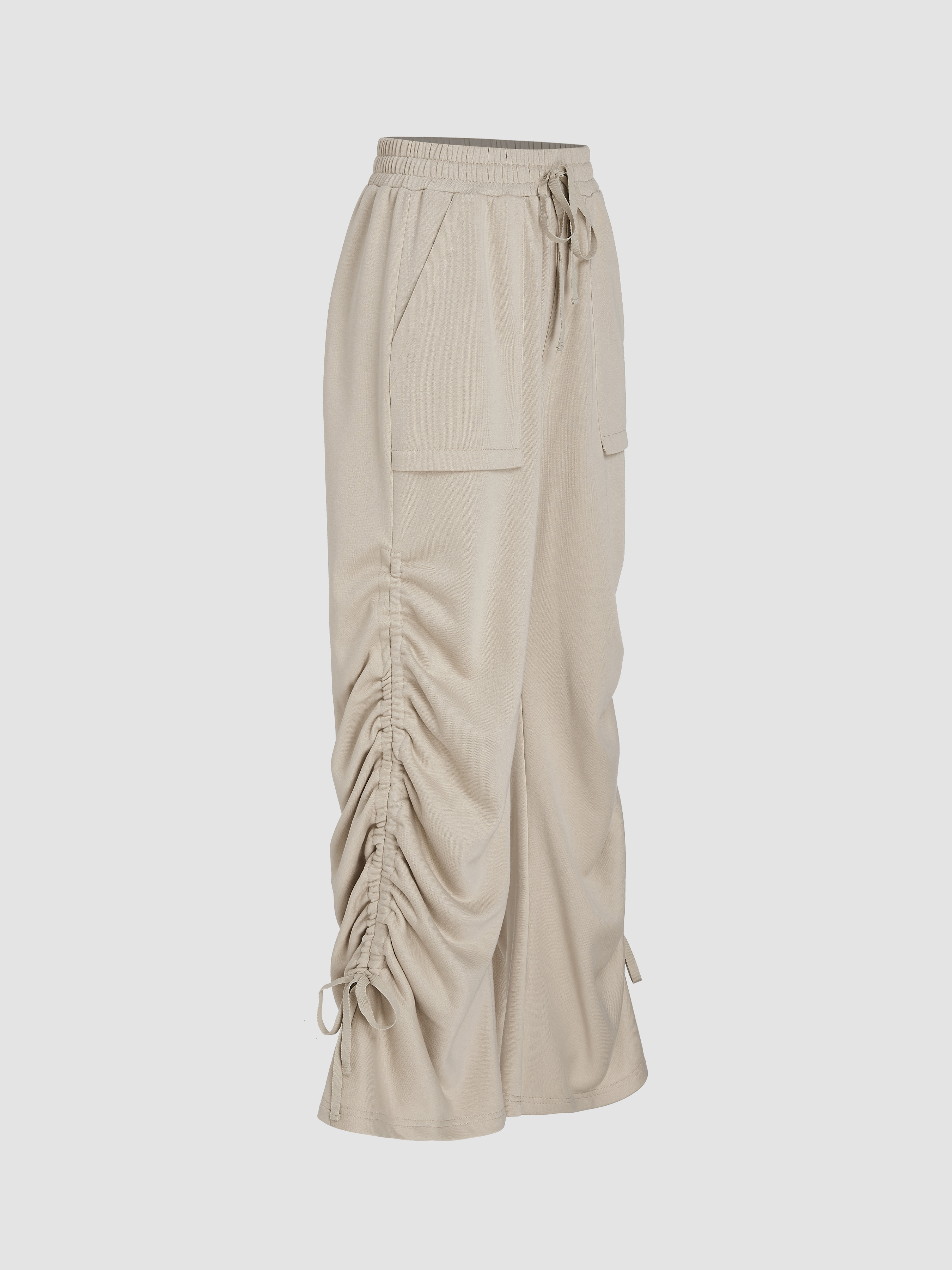 Women Cargo Terry Drawstring Pocket Wide Leg Cargo