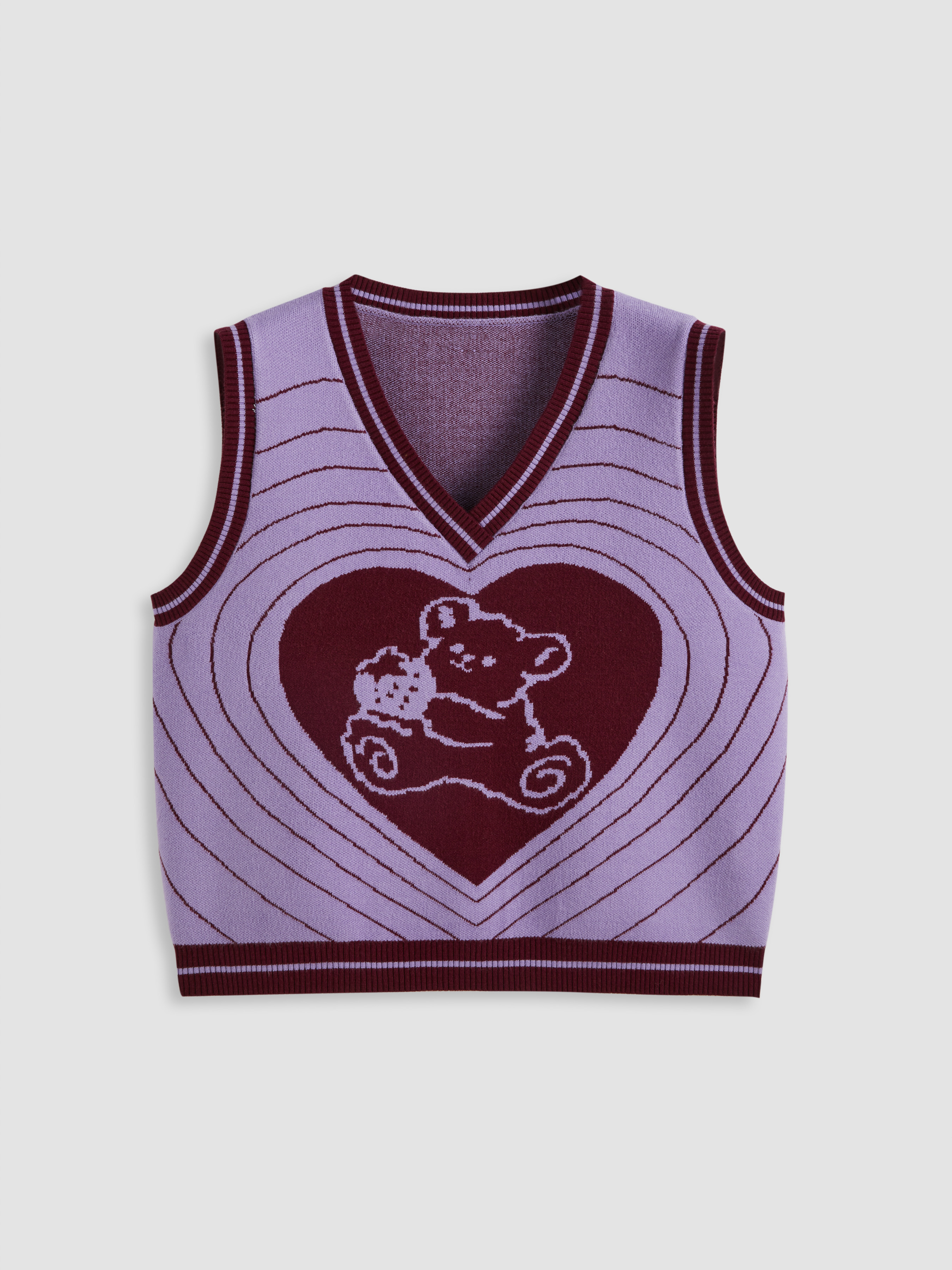 Knit V-neck Bear Heart Vest Curve & Plus