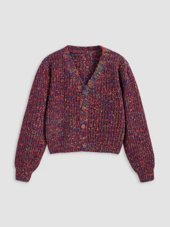 Bunter V-Ausschnitt Strickjacke