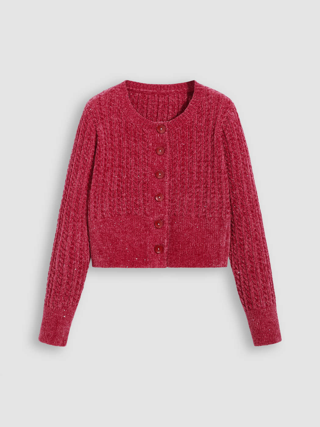 Knit Fabric Sparkle Cable Knit V-neck Button Cardigan For School
