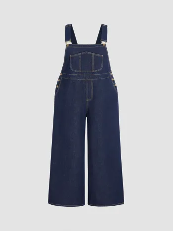 Jeans-Pocket-Breitbein-Overalls Kurve & Plus