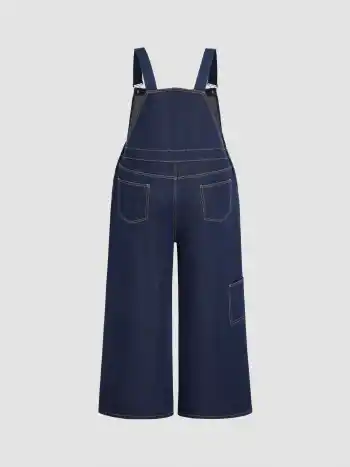 Jeans-Pocket-Breitbein-Overalls Kurve & Plus