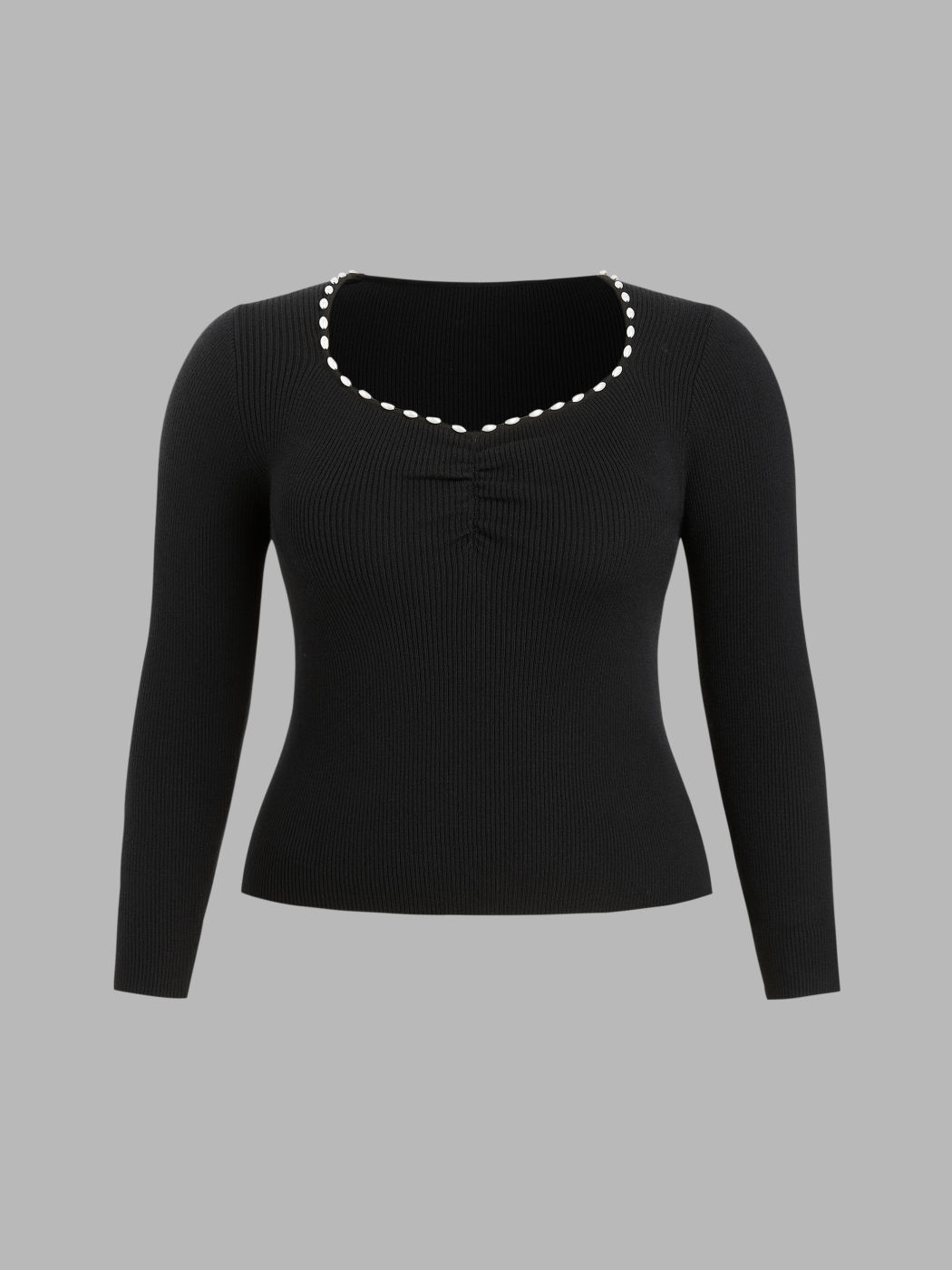 Top in maglia con scollo a V e manica lunga solida Curve & Plus