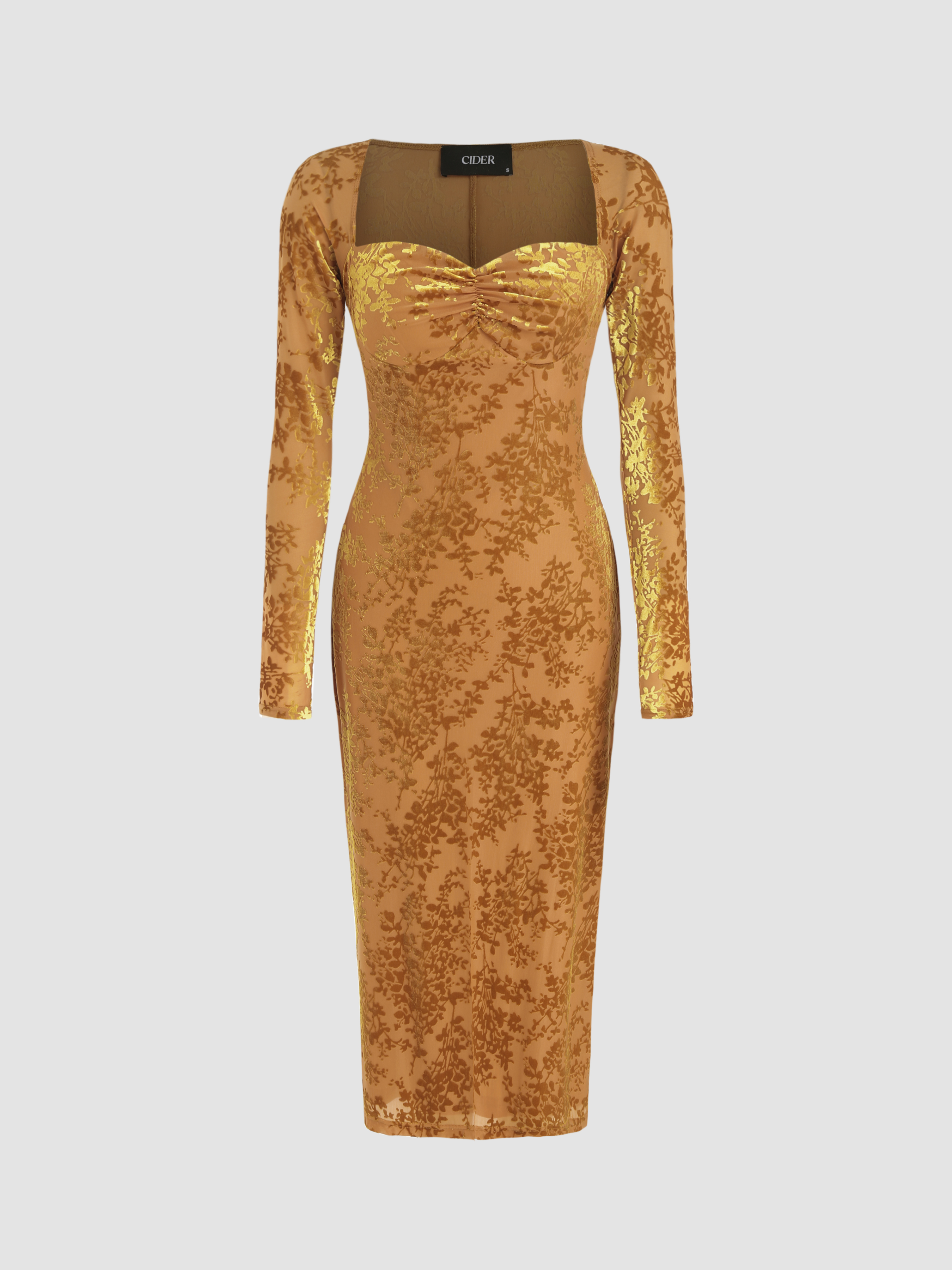 Floral Velour Jacquard High Neck Dress YONGHS Womens Velvet