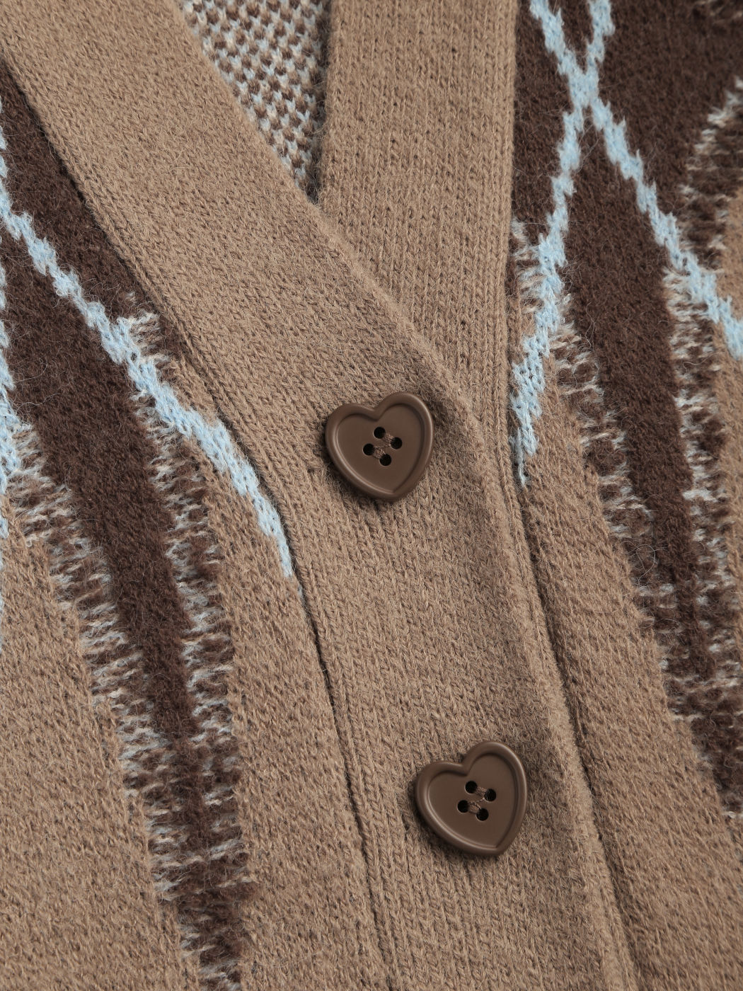  Strick V-Ausschnitt Argyle Tasche Strickjacke