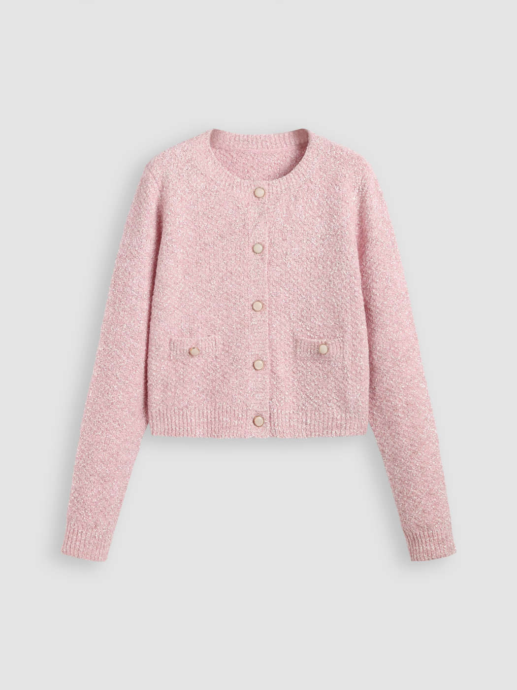 Wool-blend Round Neck Solid Button Knitted Cardigan - Cider