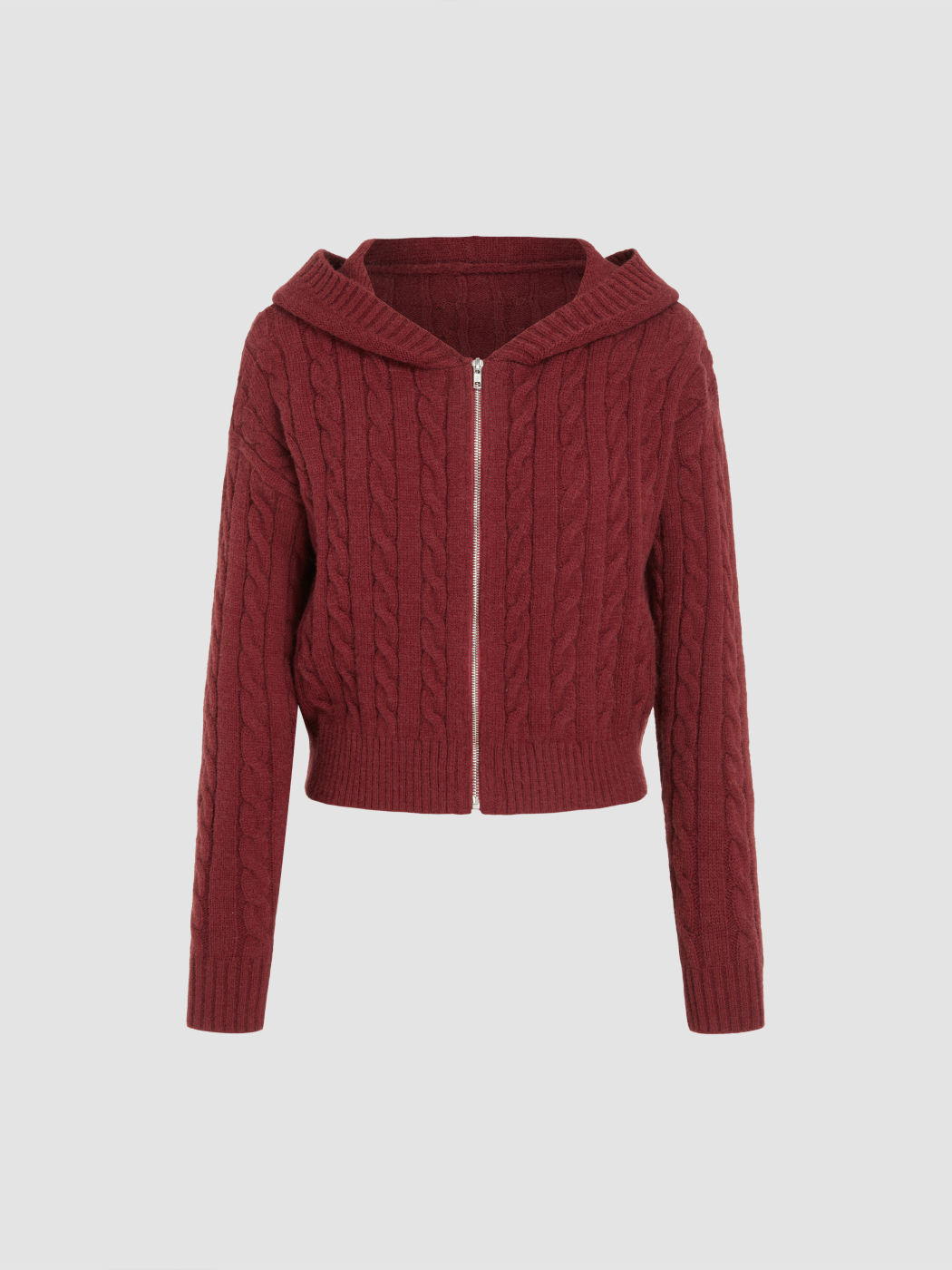 Cable Knit Zipper Hooded Cardigan