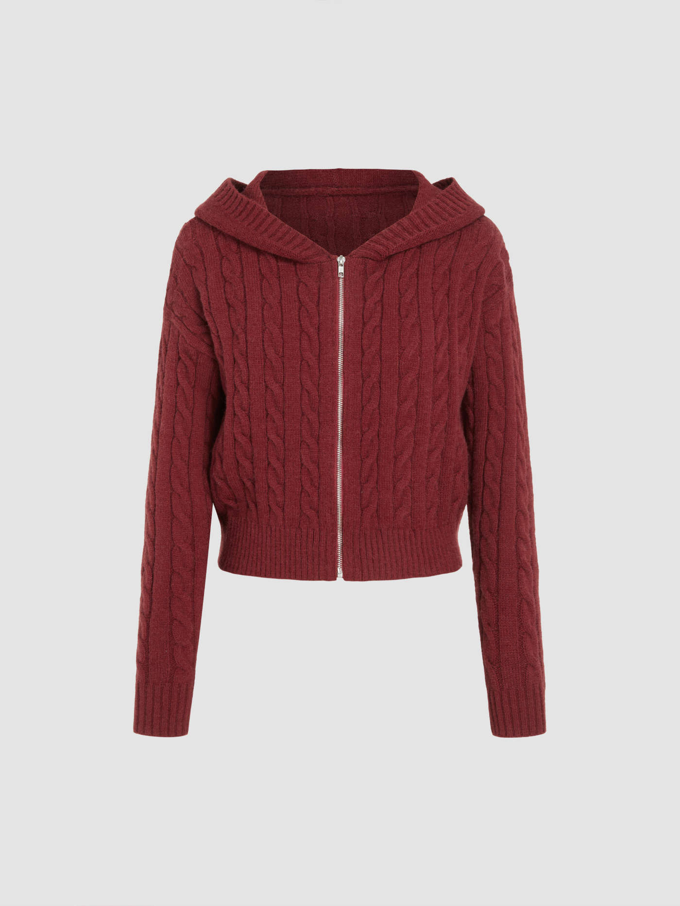 Cable Knit Zipper Hooded Cardigan