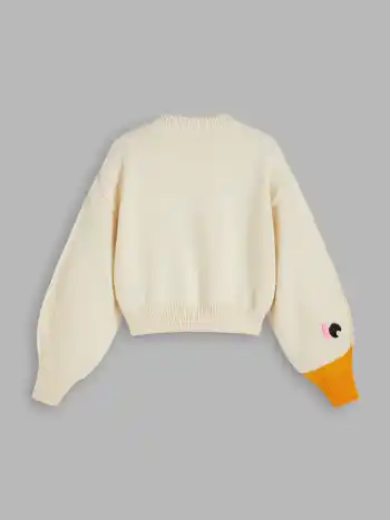Rundhals Gänsemuster Ärmel Strickoberteil